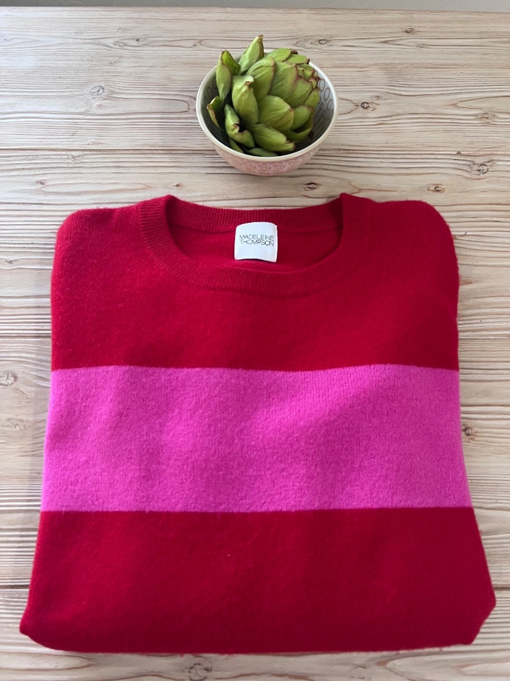 Madeleine Thompson Cashmere Colorblock Sweater Small Red Pink - Picture 4 of 8